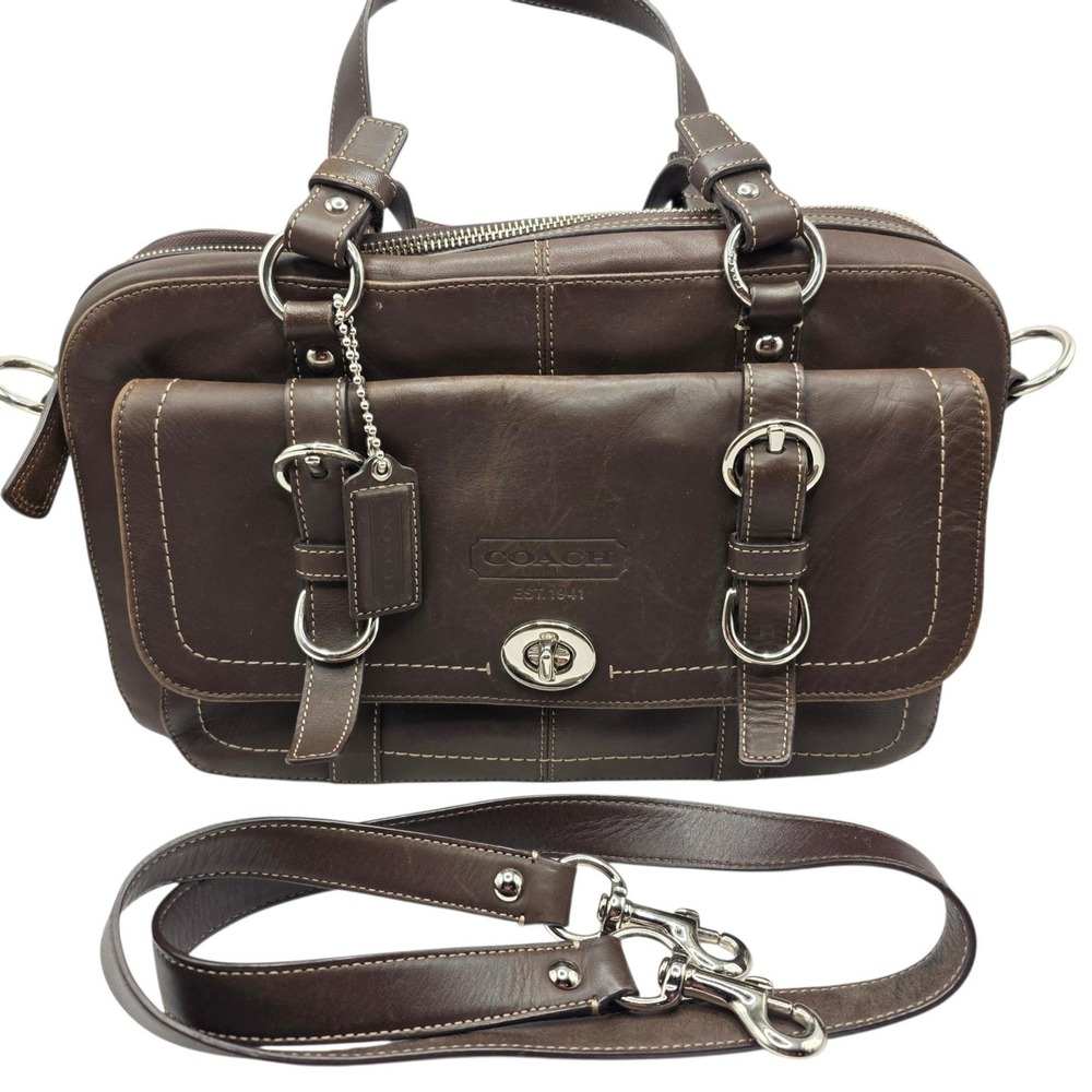 Coach Chelsea Satchel Bag Medium Brown Leather Turnlock F14017 Vintage Shoulder